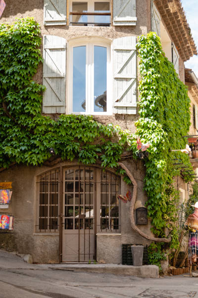 Ivy-covered facade in the village of Lourmarin, near the Beaumier hotel Le Moulin