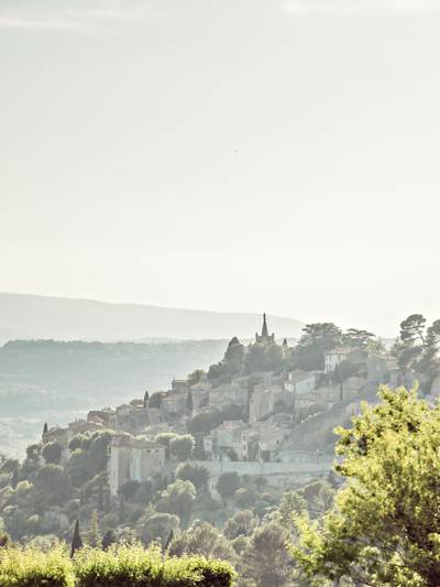 Panoramic view of Bonnieux perched village from the Beaumier hotel Capelongue, Luberon