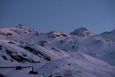Snow-covered slopes and ski lifts at Val Thorens, highest ski resort in Europe