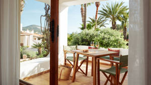 Garden view terrace of the Hibiscus Suite at Hotel Petunia Ibiza