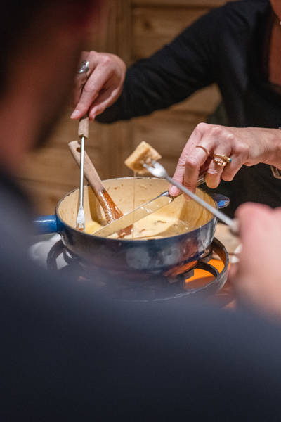 Cheese fondue at La Fondue restaurant, Beaumier hotel Le Val Thorens, Val Thorens
