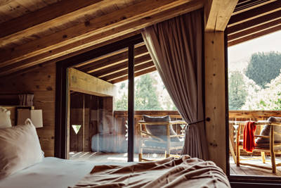 Luxury chalet room with balcony at L'Alpaga Beaumier, boutique hotel in Megève