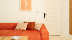 Sofa detail of the Family Deluxe room at Hotel Petunia Ibiza